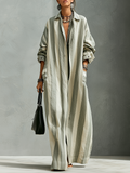 Bohemian Sage Striped Long Trench Coat