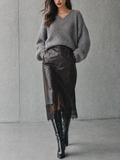 Effortless Chic Slouchy Sweater & Faux Leather Midi Skirt Outfit