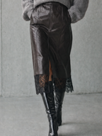 Effortless Chic Slouchy Sweater & Faux Leather Midi Skirt Outfit