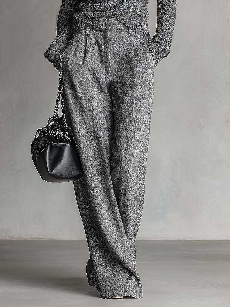 Minimal Elegant One Shoulder Knit Co-Ord Pants Set