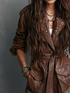 Boho Brown Floral Embroidered Tie-Waist Jacket