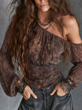 Boho Paisley One-Shoulder Bishop Sleeve Blouse