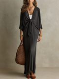 Effortless Charcoal Front-Tie Maxi Dress
