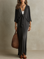 Effortless Charcoal Front-Tie Maxi Dress