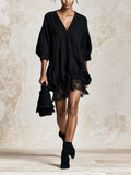 Elegant Black Lace Trim Mini Dress