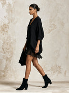 Elegant Black Lace Trim Mini Dress