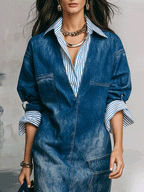 Effortless Washed Cotton Denim Loose-Fit Mid-Wash Denim Midi Dress