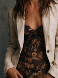 Ivory Linen Blazer And Floral Ruched Cami Set