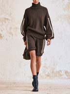 Women’s Knit Turtleneck Sweater & Shorts Set – Cozy Two-Piece Outfit