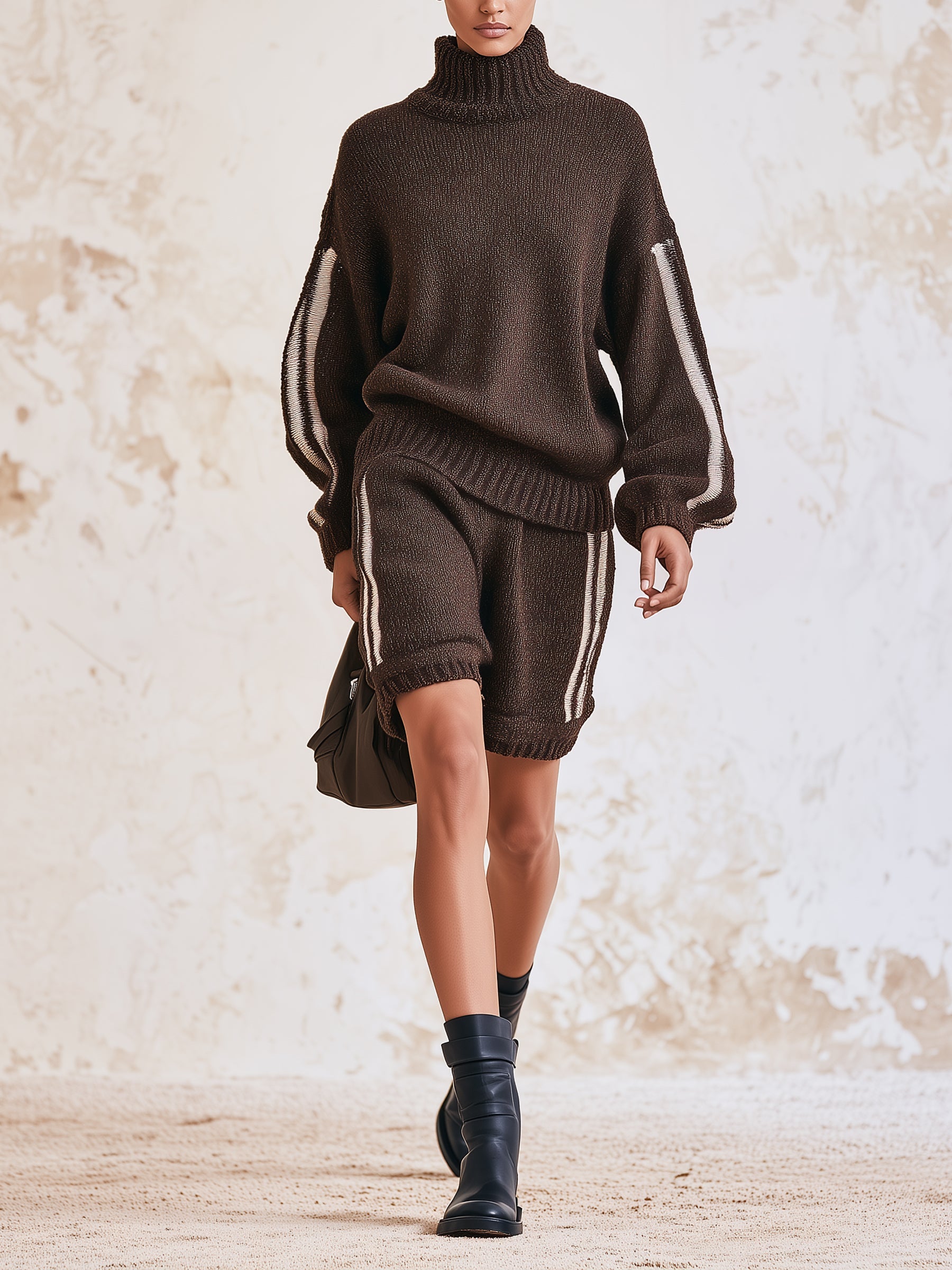 Women’s Knit Turtleneck Sweater & Shorts Set – Cozy Two-Piece Outfit