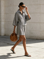 Women’s Gingham Shirt & Shorts Set – Chic Plaid Two-Piece Outfit