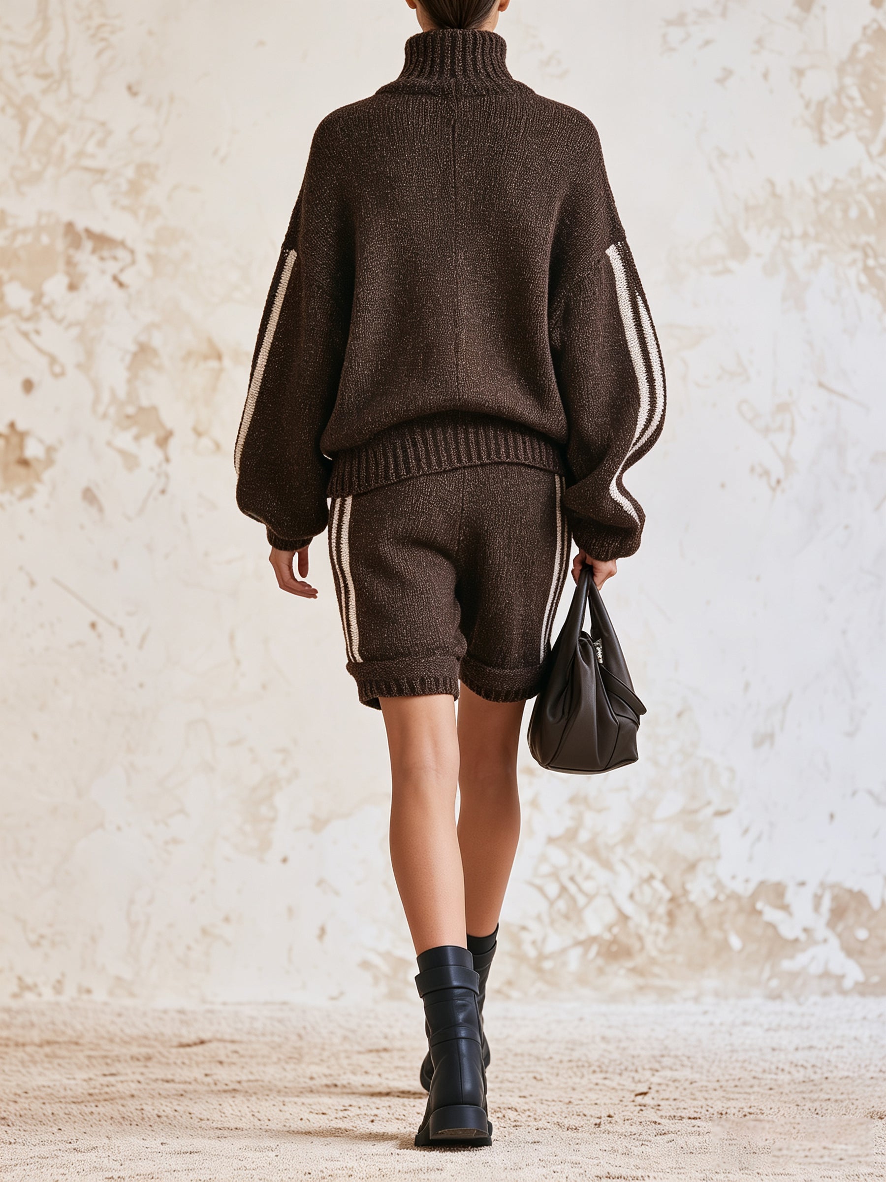 Women’s Knit Turtleneck Sweater & Shorts Set – Cozy Two-Piece Outfit