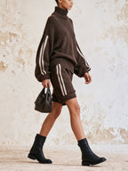 Women’s Knit Turtleneck Sweater & Shorts Set – Cozy Two-Piece Outfit
