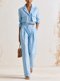 Elegant Cropped Blazer & Wide-Leg Pants Set – Minimalist Tailored Two-Piece Suit