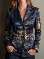 Vintage Floral Satin Lace Trim Tailored Cinched Waist Jacket