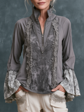 Vintage Artisan Stand Collar Embroidered Top