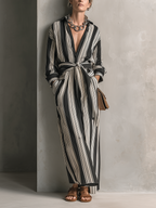 Urban Boho Vertical Stripe Belted Maxi Dress