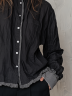 Relaxed Black Striped Trim Button-Up Shirt