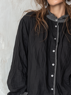 Relaxed Black Striped Trim Button-Up Shirt