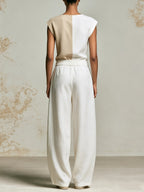 Women’s Two-Tone Linen Style Set – Minimalist Sleeveless Top & Wide Leg Pants Co-Ord Outfit