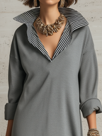 Minimalist Grey Contrast Collar Maxi Dress