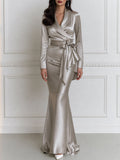 Shawl Collar Wrap Bow Top & Mermaid Maxi Skirt