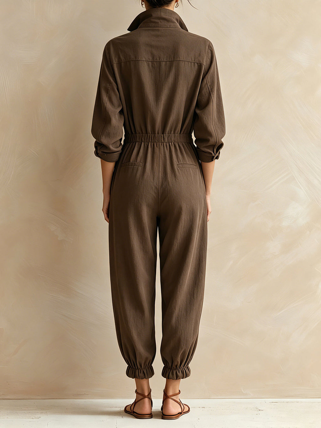 Women’s Casual Utility Jumpsuit – Long Sleeve Cargo Romper With Drawstring Waist And Relaxed Fit