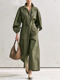 Olive Green Contrast Stitch Utility Wide Leg Jumpsuit