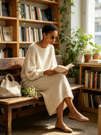 Elegant Knit Two-Piece Set – Off-Shoulder Sweater & Midi Skirt Cozy Chic Ensemble