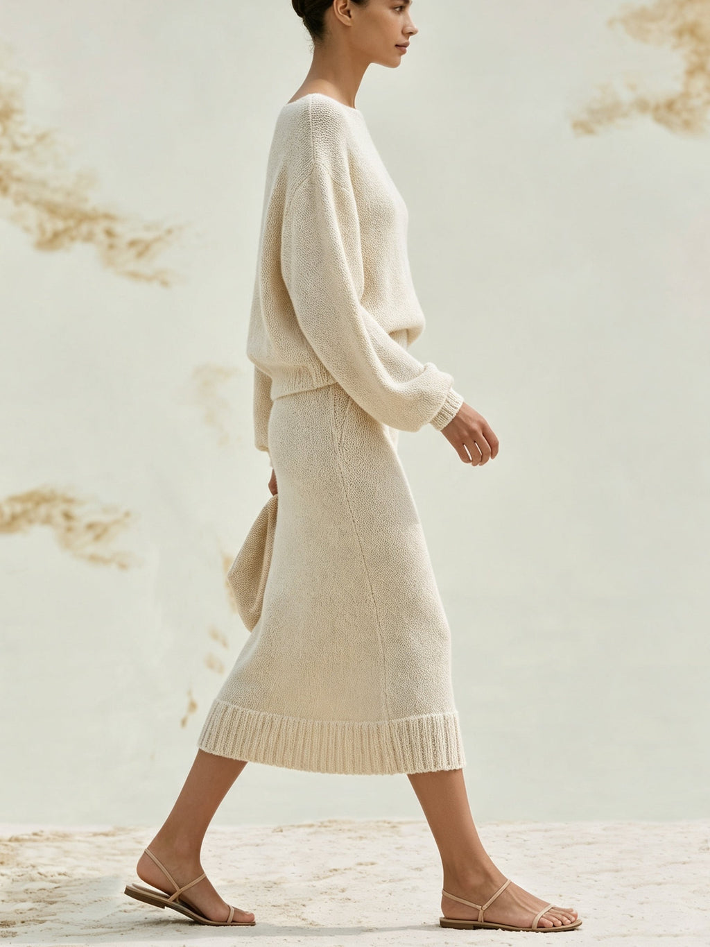 Elegant Knit Two-Piece Set – Off-Shoulder Sweater & Midi Skirt Cozy Chic Ensemble