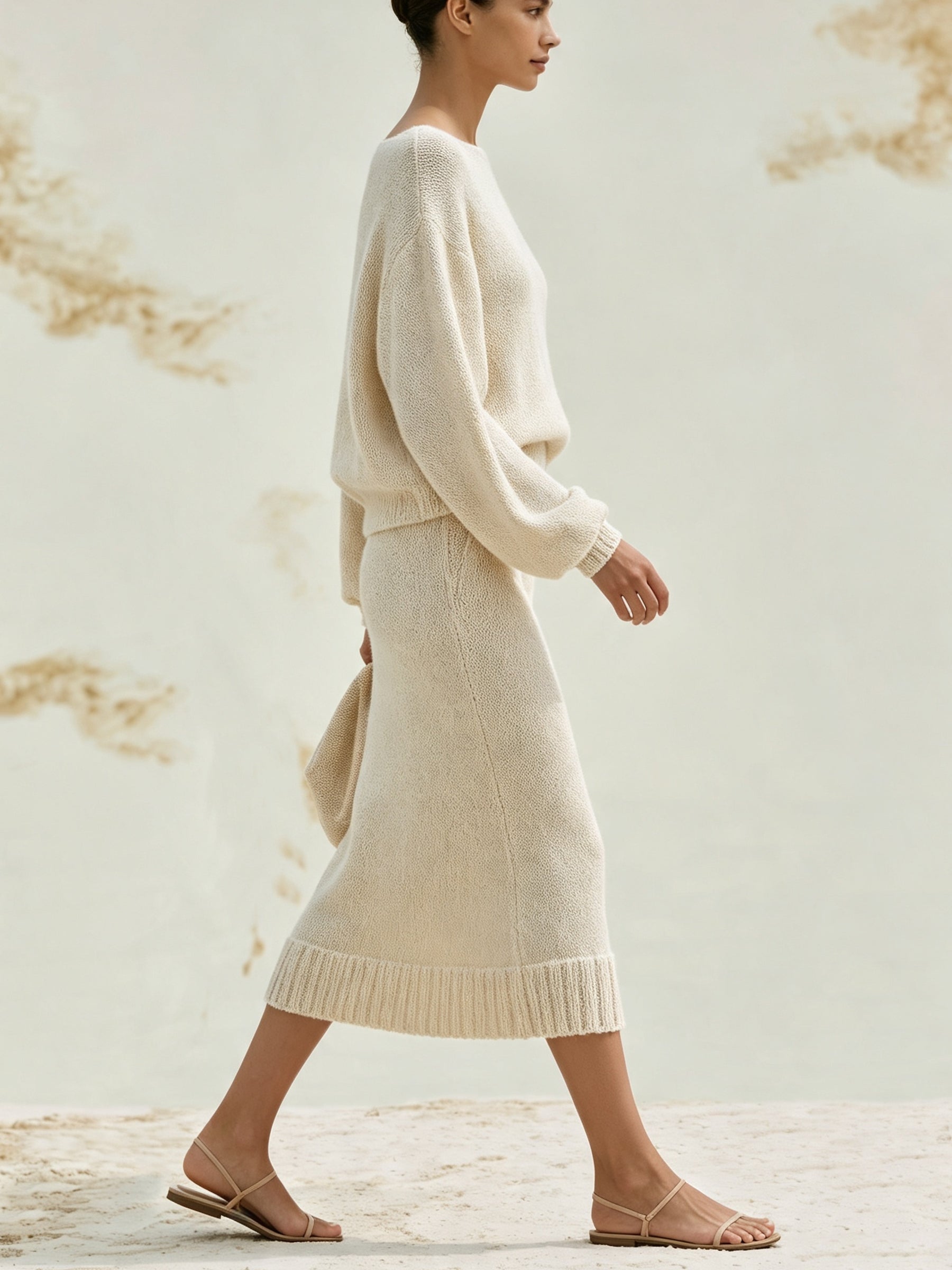 Elegant Knit Two-Piece Set – Off-Shoulder Sweater & Midi Skirt Cozy Chic Ensemble