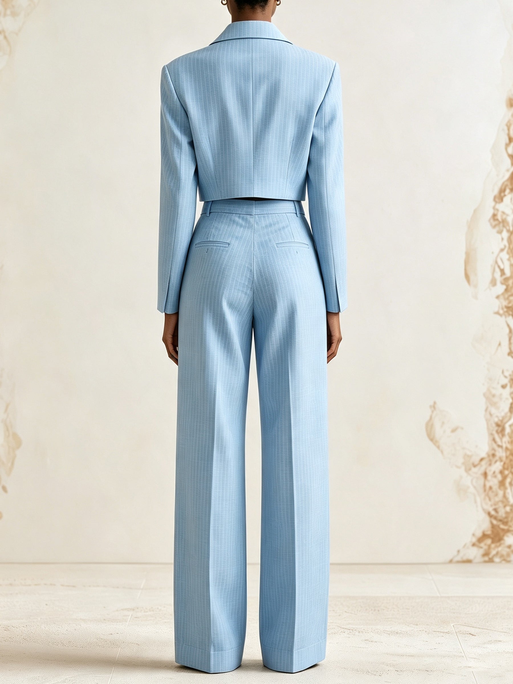 Elegant Cropped Blazer & Wide-Leg Pants Set – Minimalist Tailored Two-Piece Suit
