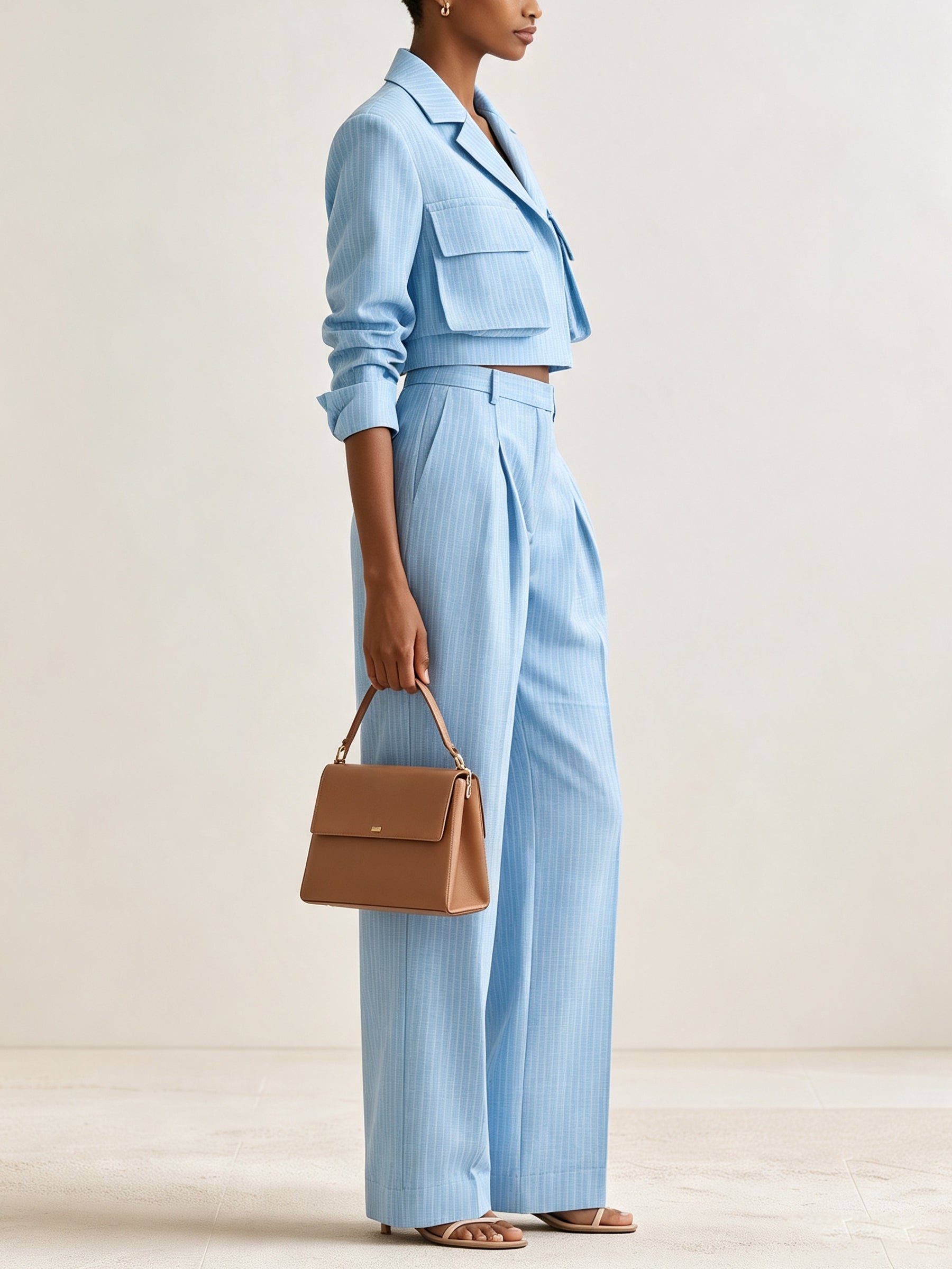 Elegant Cropped Blazer & Wide-Leg Pants Set – Minimalist Tailored Two-Piece Suit