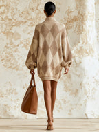 Women’s Oversized Knit Sweater Dress – Cozy Half-Zip Pullover Mini Dress