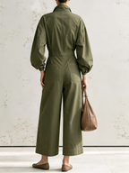 Olive Green Contrast Stitch Utility Wide Leg Jumpsuit