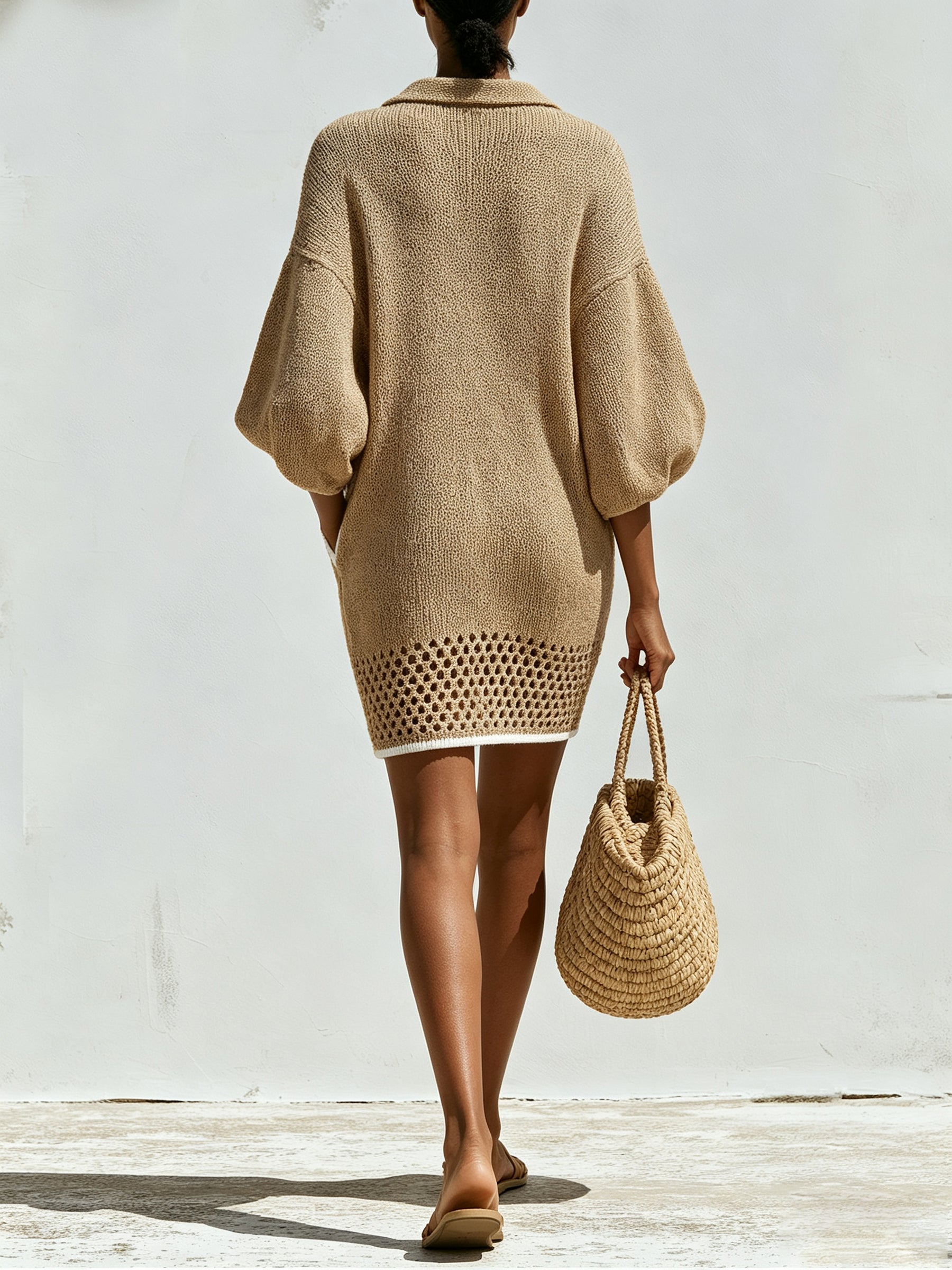 Oversized Crochet Knit Cover Up Dress – Summer Beach Pullover
