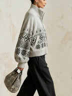 Nordic Pattern Knit Cardigan – Cozy Zip-Up Sweater Jacket