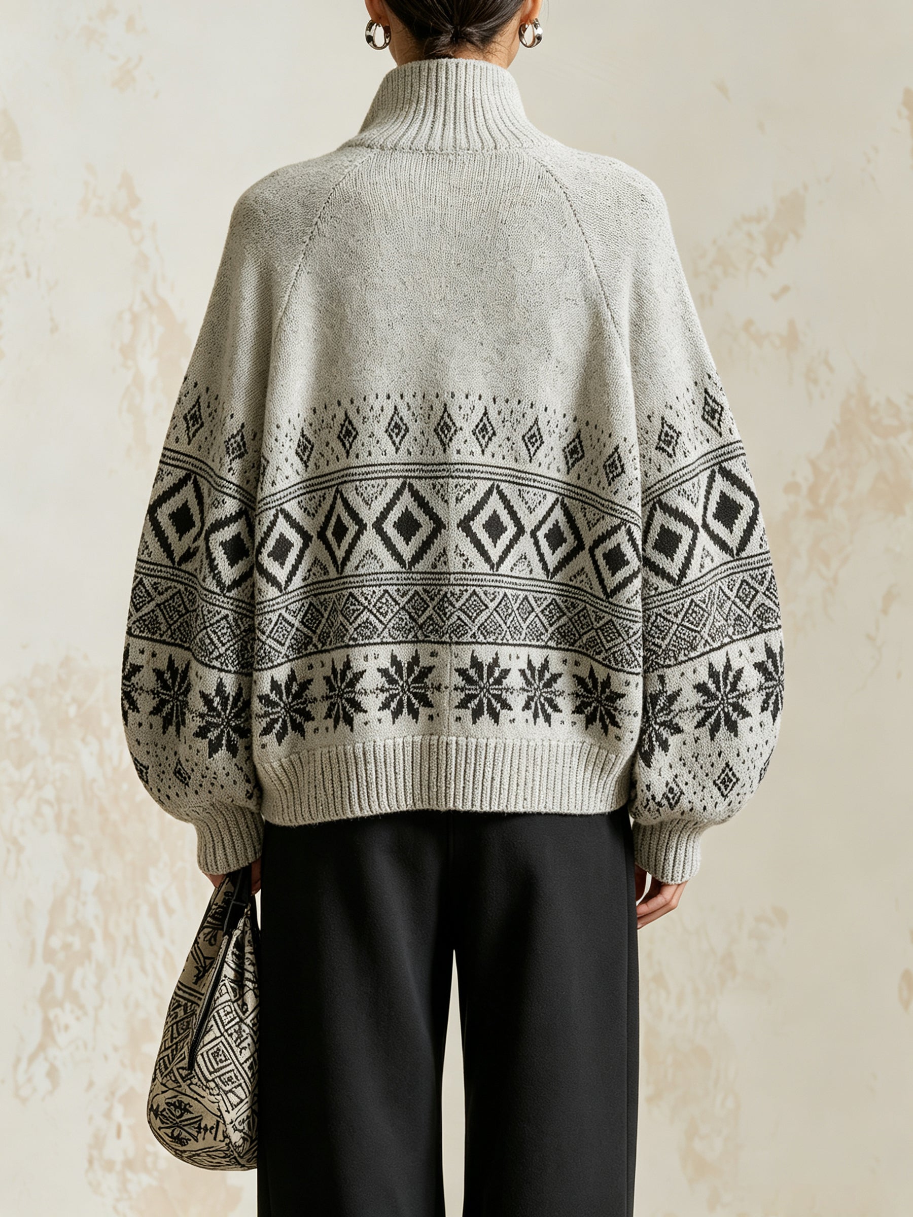Nordic Pattern Knit Cardigan – Cozy Zip-Up Sweater Jacket