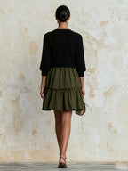 Elegant Contrast Knit Mini Dress – Casual Chic Long Sleeve Dress