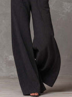 High Neck Sheer Mesh Sleeve Strapless Corset Button Pinstripe Woven Fabric Pocket Wide Leg Jumpsuit
