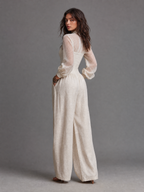 Vintage Napoleonic Style Sheer Sleeve Button Front Wide Leg Jumpsuit