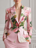 Pink Floral Satin Tailored Blazer