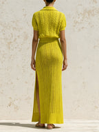 Women's Cable Knit Polo Top & Side Slit Maxi Skirt Set – Elegant Two Piece Sweater Outfit