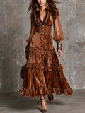 Vintage-style Polyester Velvet Contrasting Lace Trim Midi Dress