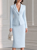 Elegant Jacquard Blazer & Pencil Skirt Two-Piece Suit Set
