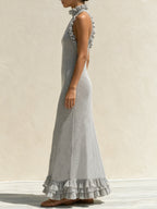 Elegant Ruffle Knit Maxi Dress – Halter Neck Sleeveless Long Dress With Feminine Details