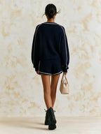 Contrast Trim Knit Top & Shorts Two-Piece Set