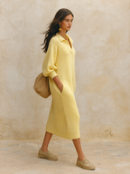 Women's Oversized Ribbed Knit Polo Collar Sweater Dress Long Sleeve Midi Dress