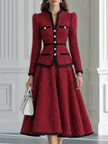 Elegant Pearl Buttons And Contrast Trim Tweed Two-Piece Set