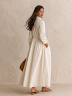 Women's Half-Zip Stand Collar Long Sleeve Pockets Maxi Dress